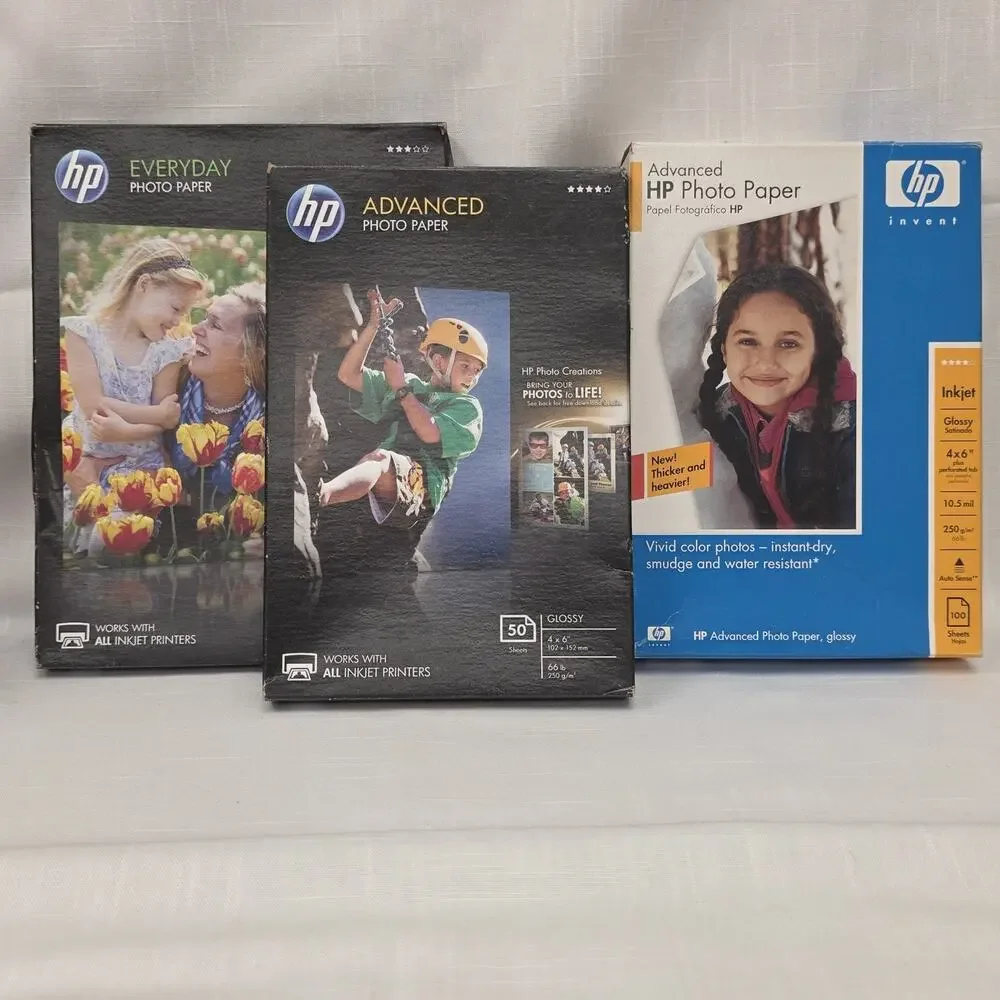 Lot of 3 HP Glossy Inkjet Photo Paper Packs 4x6 5x7 Mostly Full Open Boxes